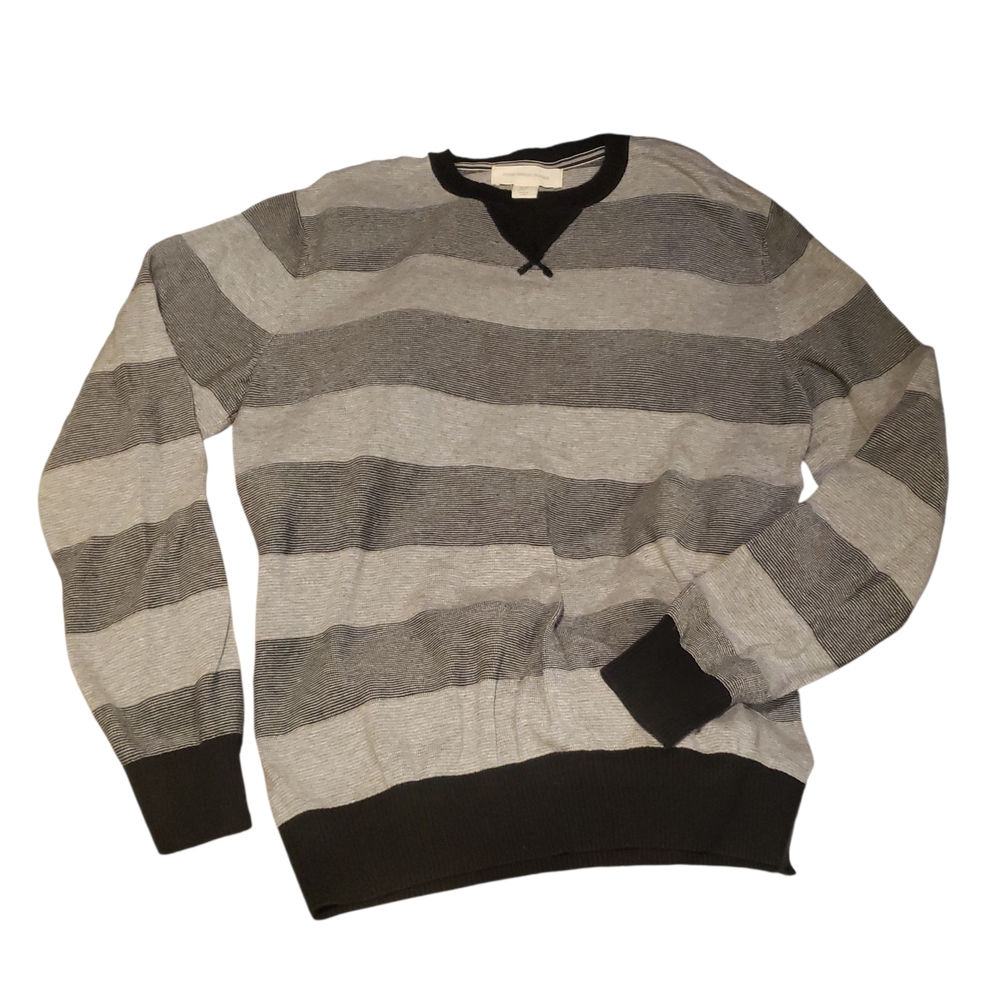 Frederik Anderson Copehagen Men's Black and Gray Striped Crewneck Sweater Nwot